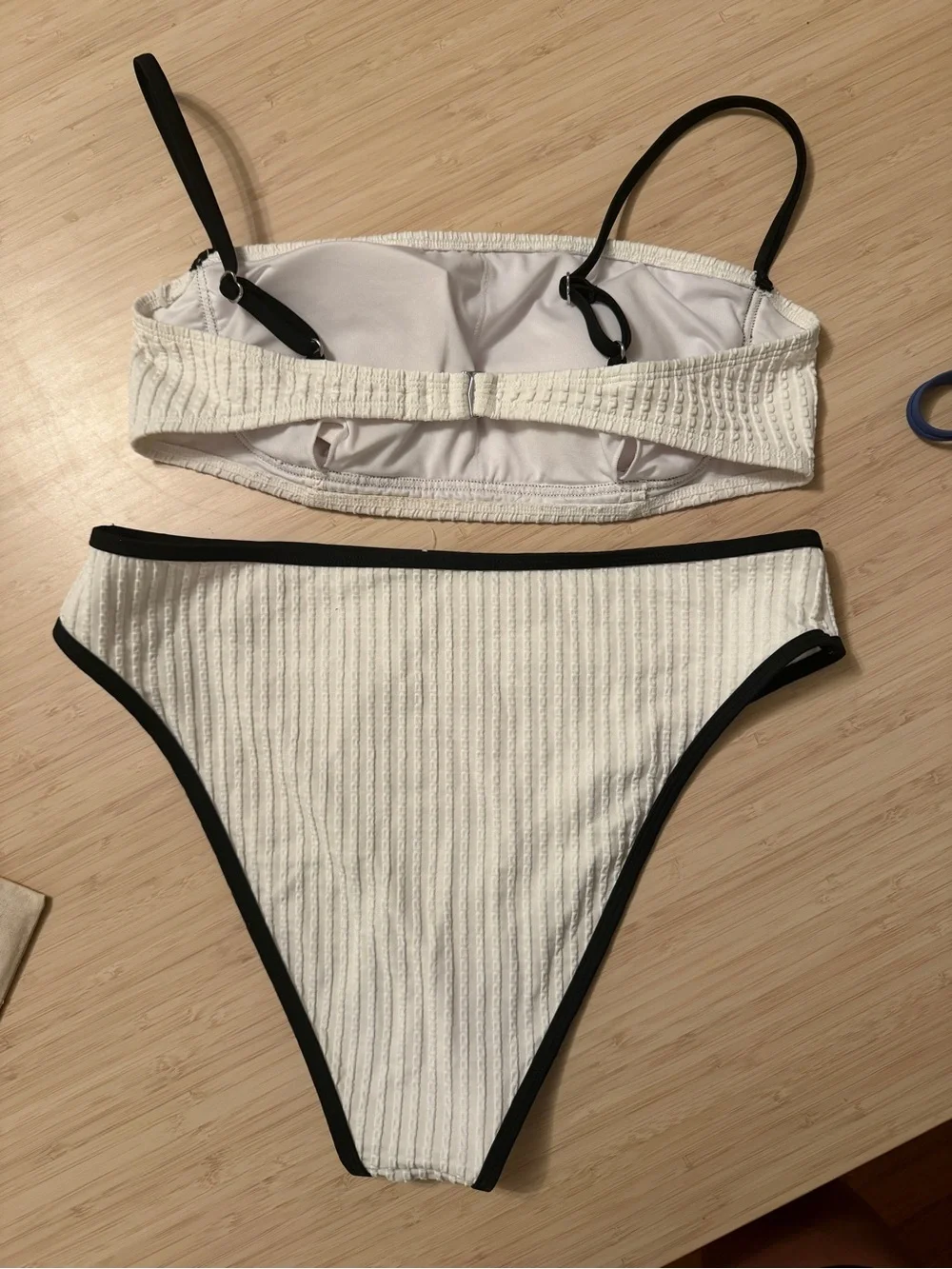 White Textured Bikini with Black Trim